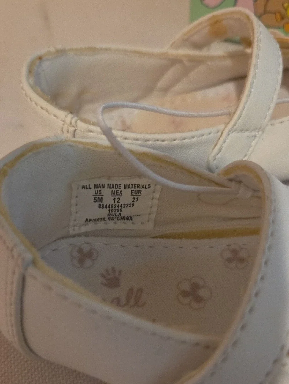 NWT Baby Girls Cream Mary Jane Shoes with Pink Flower Accent